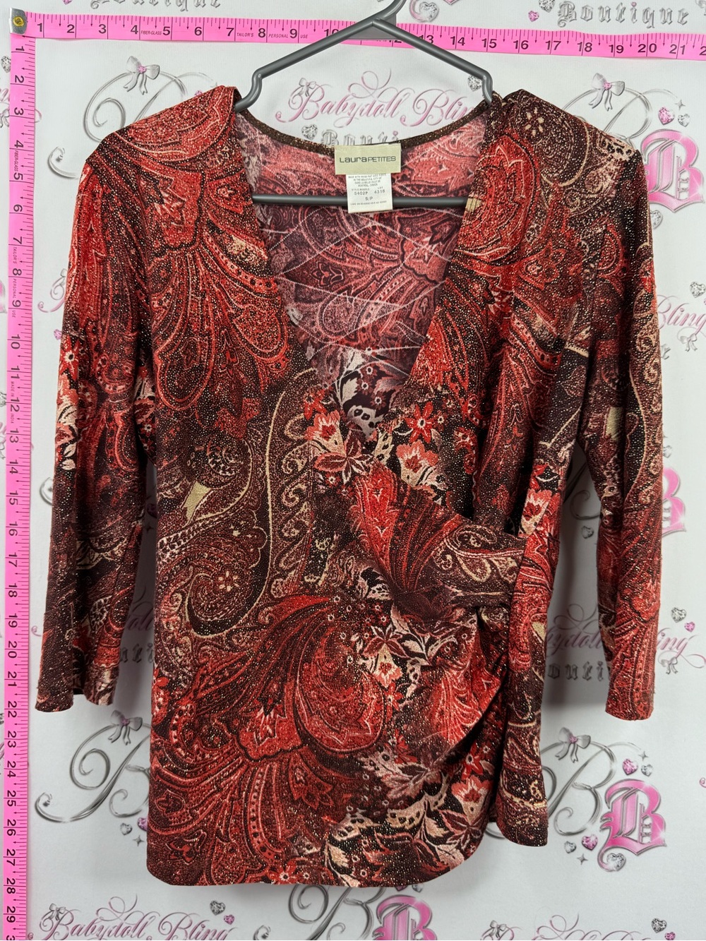 Laura shirt Red Paisley Long-Sleeve Wrap Top